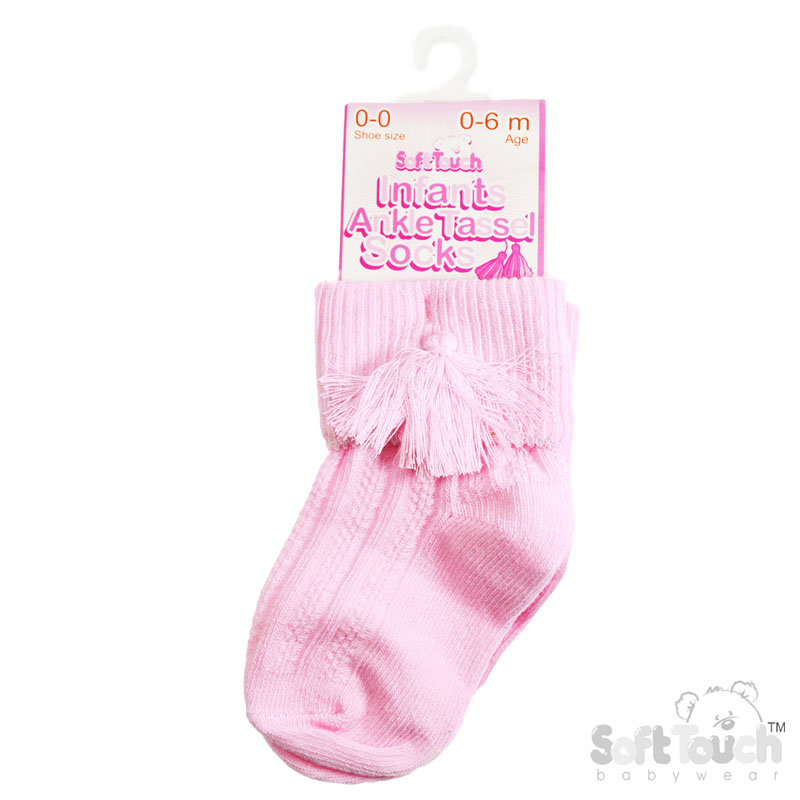 Pink Ankle Socks W/Tassle No. S125-P