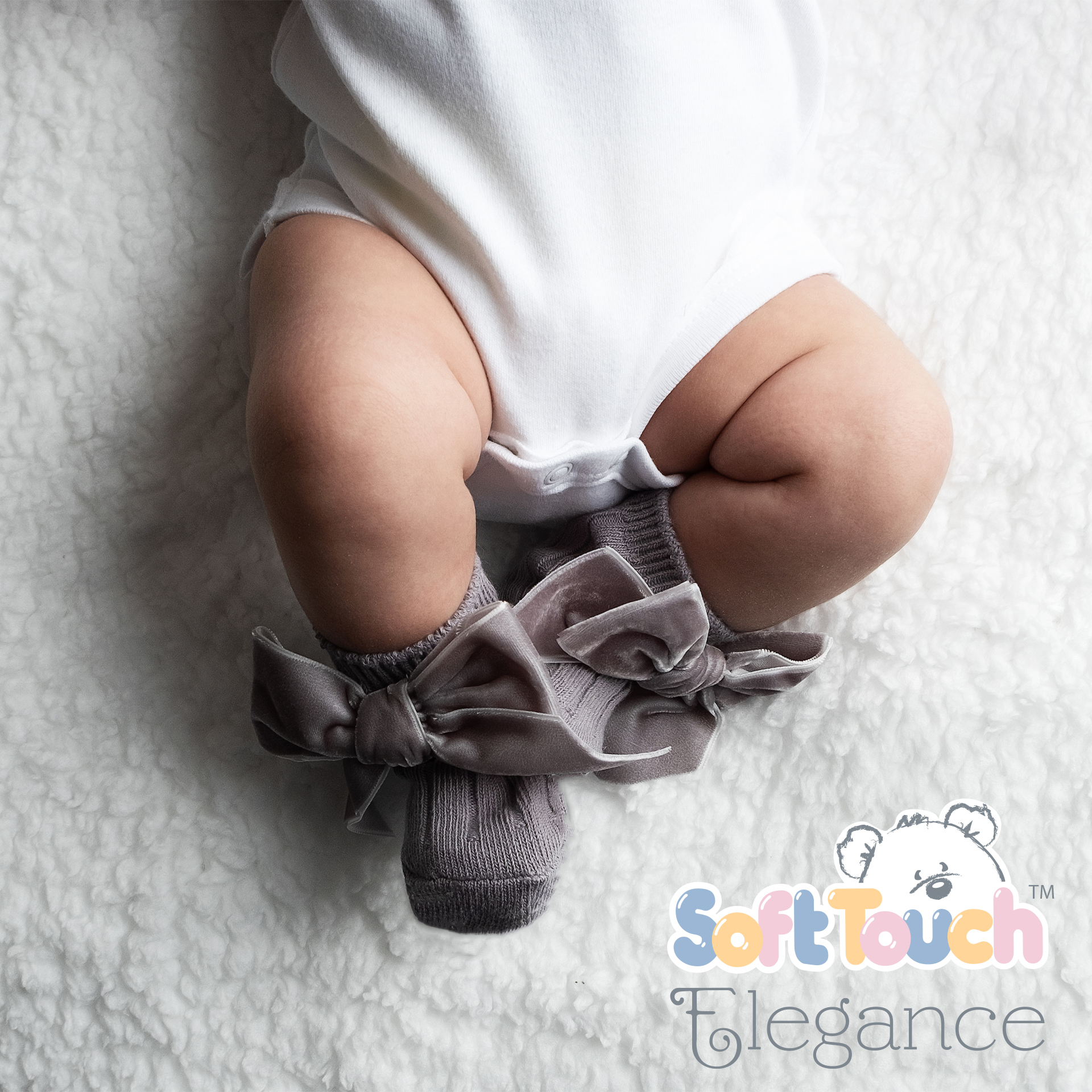 Grey Ribbed Ankle Socks w/Large Velvet Bow : S126-G