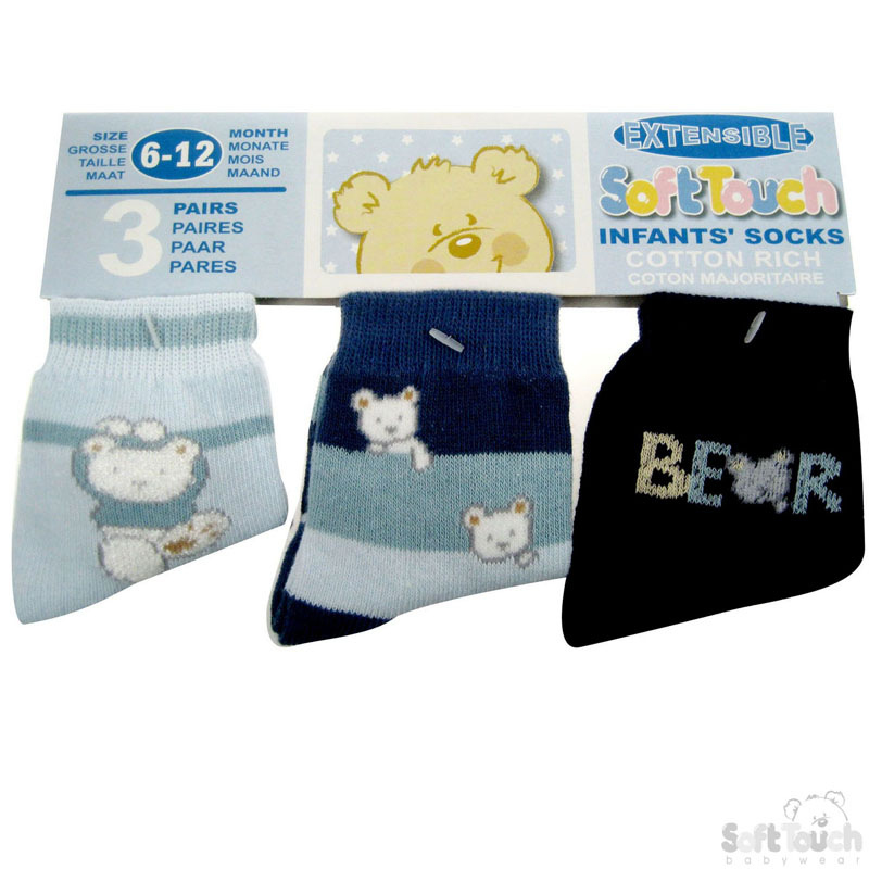 Boys 'Exten' Socks Blue 3 Pack No.S128