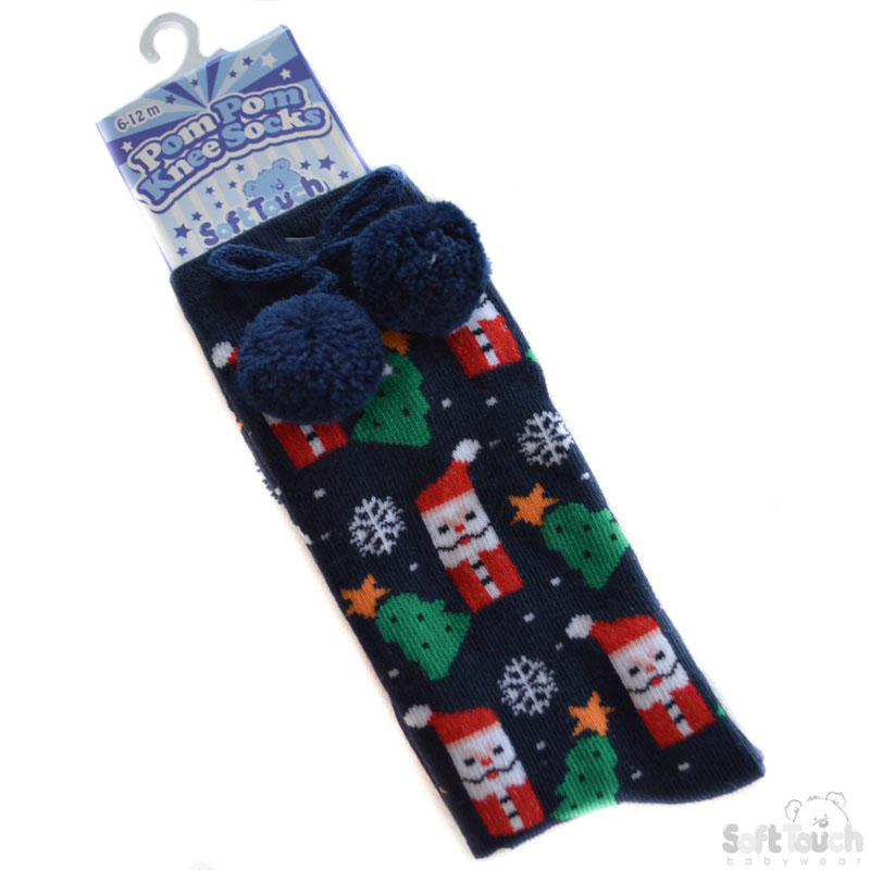 Navy Xmas Knee Length Pom Pom Socks No. S135-X-N