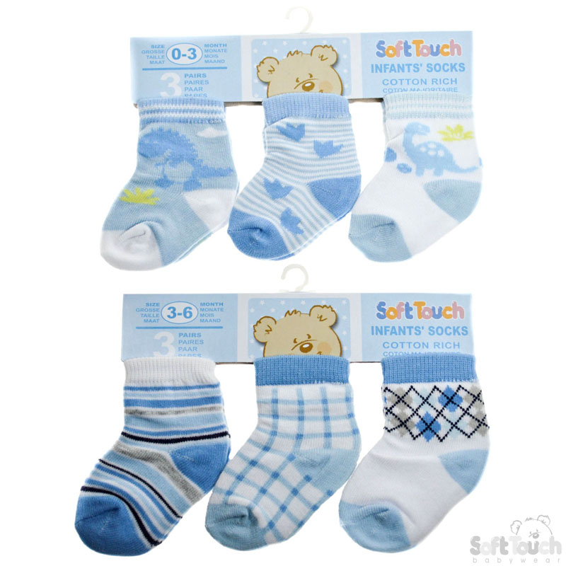 Boys 3 Pack Socks - 2 Designs No. S136