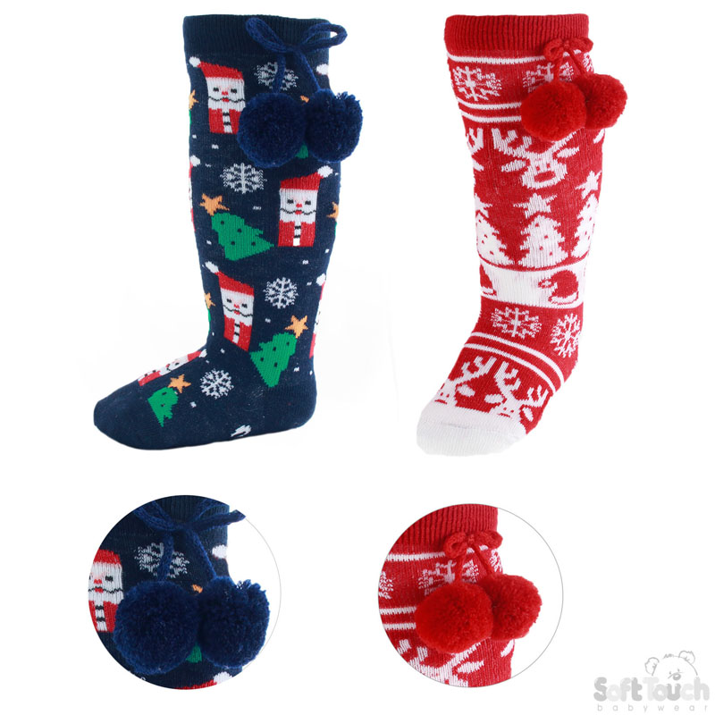Children's Xmas Knee Length Socks with Pom Pom No. S137-X