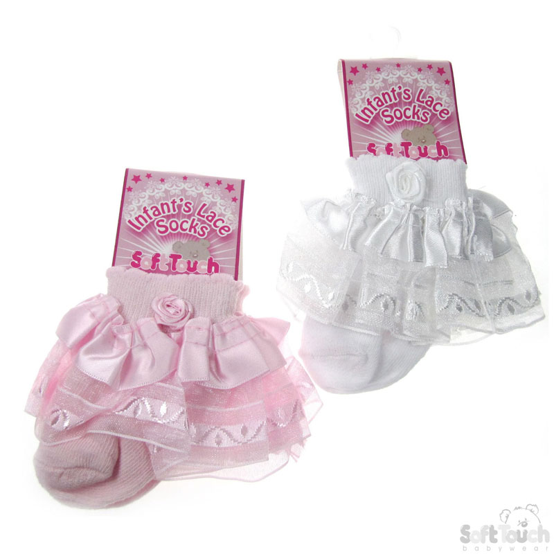 Infants Lace Socks W/Flower W/P No. S14