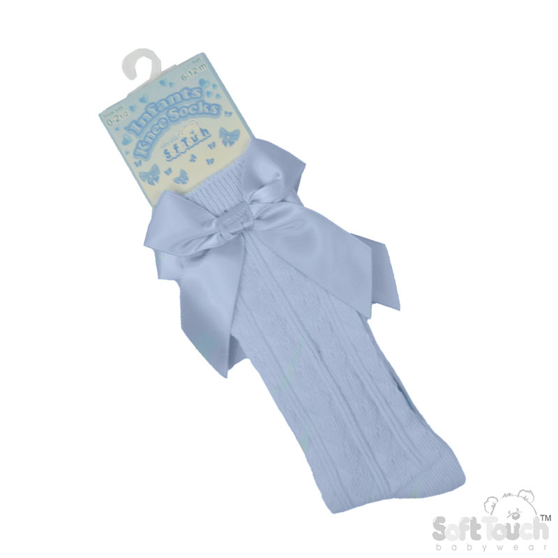 Blue 'Adorable' Knee Length Socks w/Satin Bow : S141-B