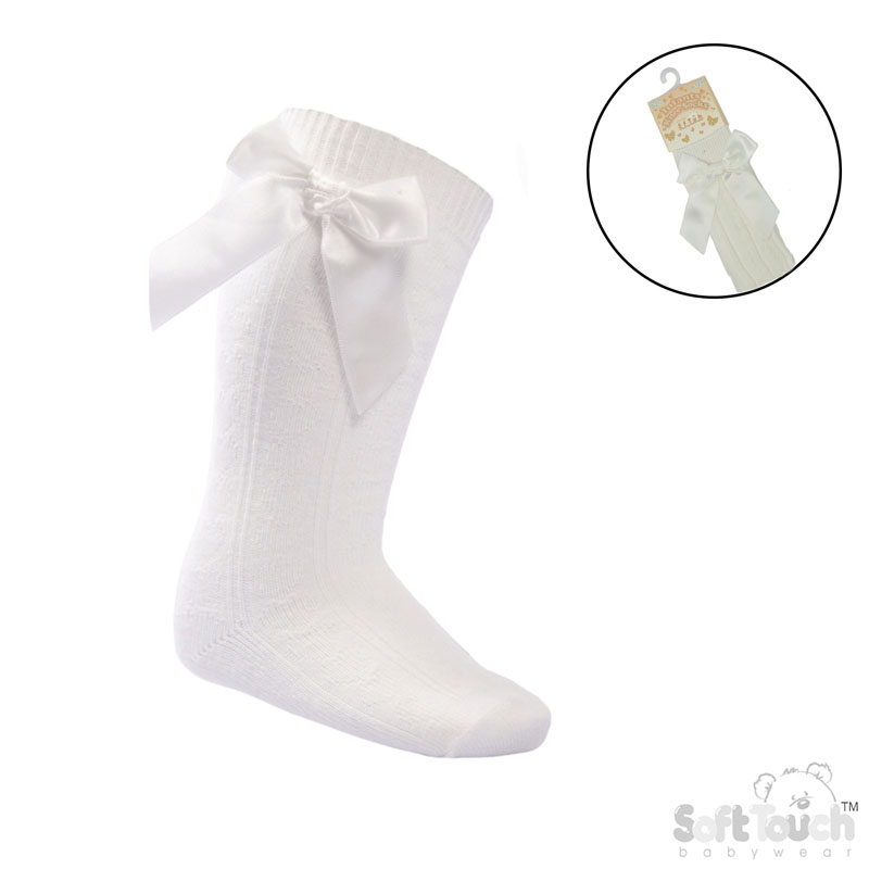 Cream 'Adorable' Knee Length Socks w/Satin Bow : S141-C