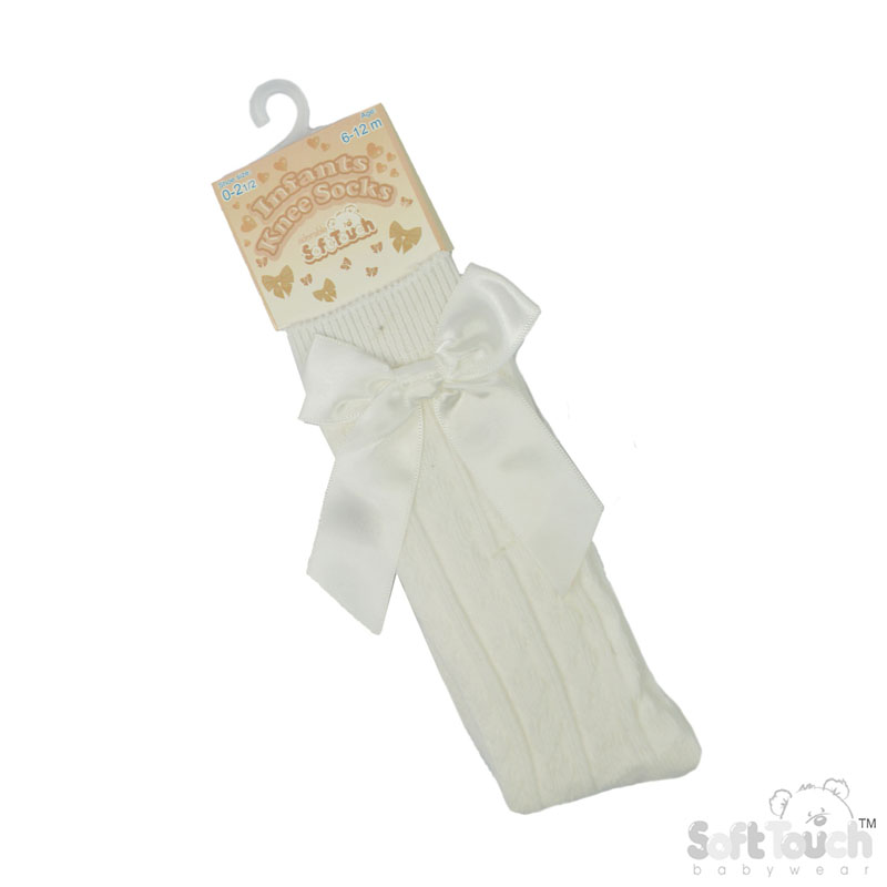 Cream 'Adorable' Knee Length Socks w/Satin Bow : S141-C