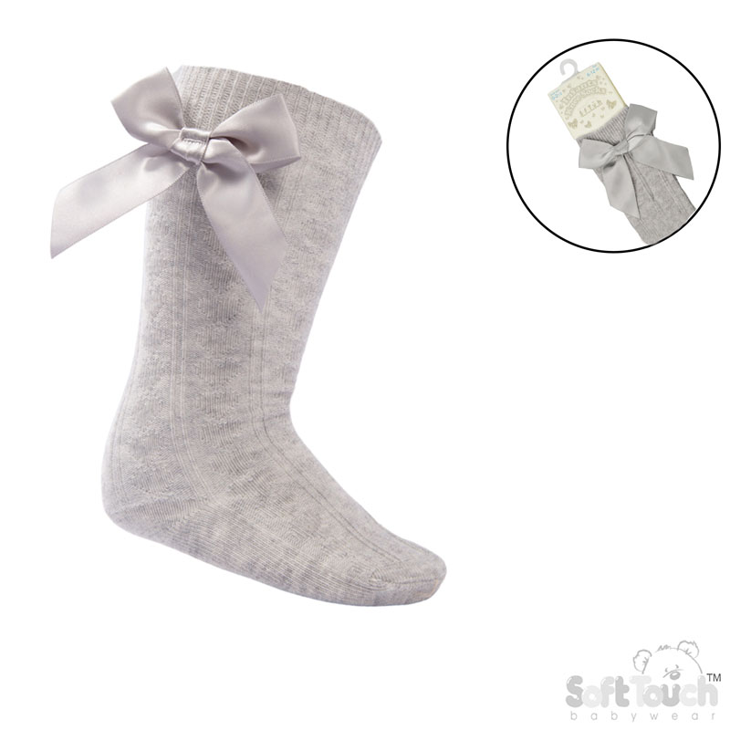 Grey 'Adorable' Knee Length Socks w/Satin Bow : S141-G