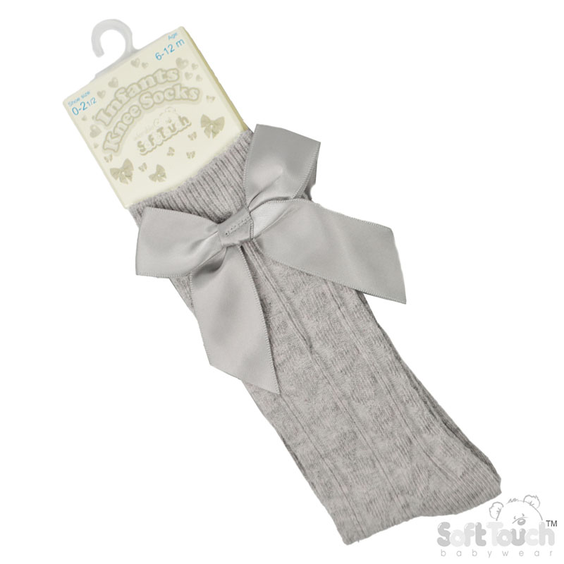 Grey 'Adorable' Knee Length Socks w/Satin Bow : S141-G