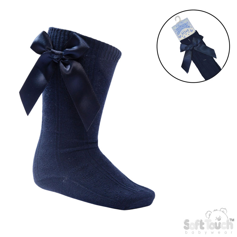 Navy 'Adorable' Knee Length Socks w/Satin Bow : S141-N