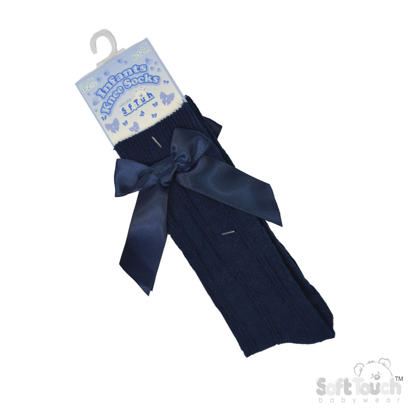 Navy 'Adorable' Knee Length Socks w/Satin Bow : S141-N