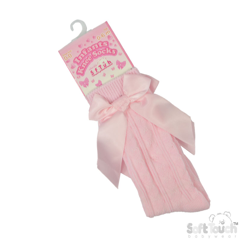 Pink 'Adorable' Knee Length Socks w/Satin Bow : S141-P-0-6