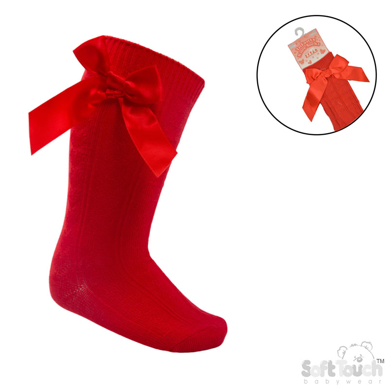 Red 'Adorable' Knee Length Socks w/Satin Bow : S141-R