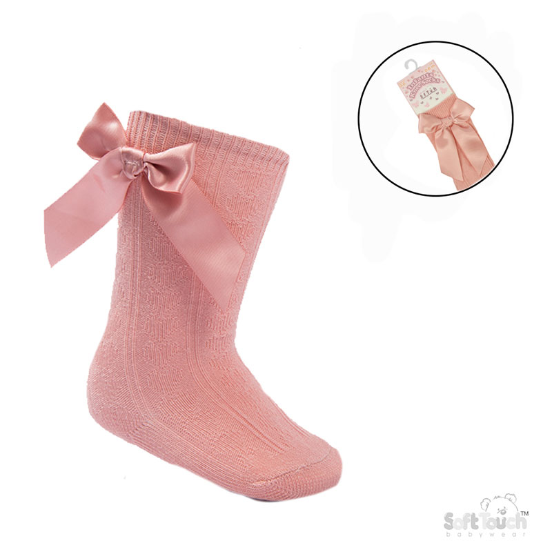 Rose Gold 'Adorable' Knee Length Socks w/Satin Bow : S141-RO
