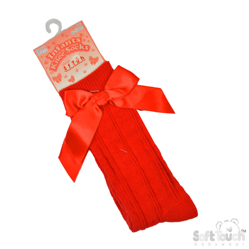 Red 'Adorable' Knee Length Socks w/Satin Bow : S141-R