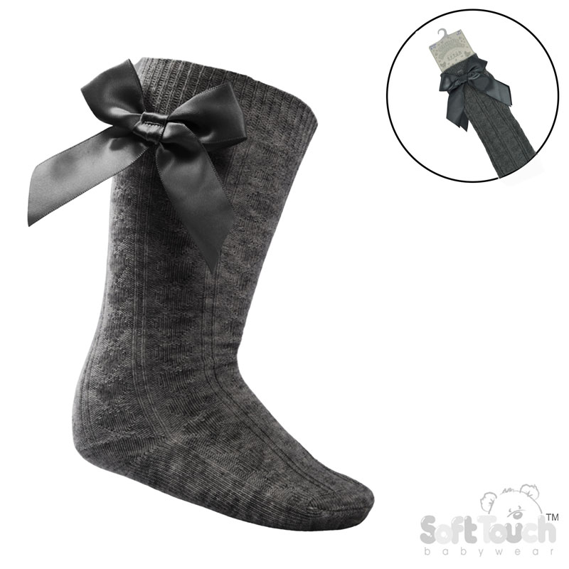 Grey Childrens 'Adorable' Knee Length Socks w/Satin Bow : S151-G