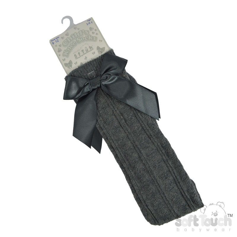 Grey Childrens 'Adorable' Knee Length Socks w/Satin Bow : S151-G