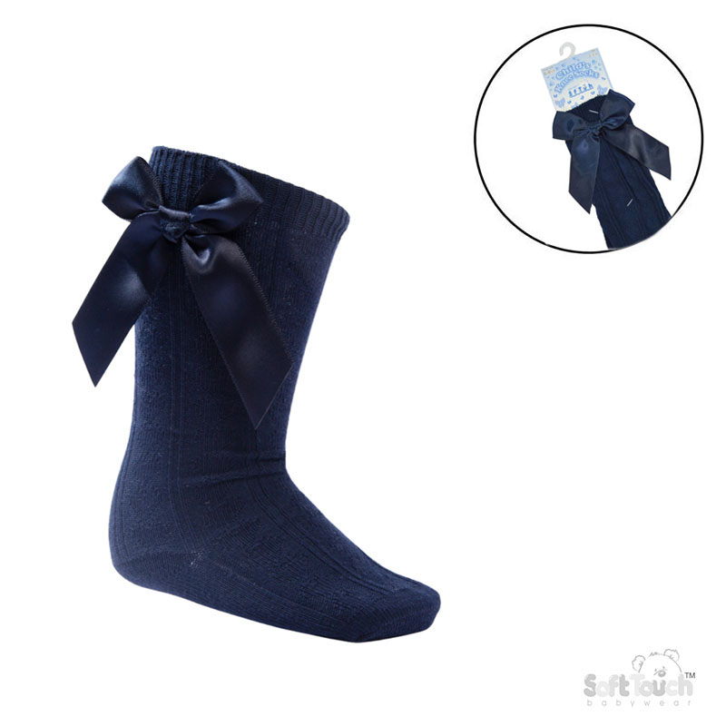 Navy Childrens 'Adorable' Knee Length Socks w/Satin Bow : S151-N