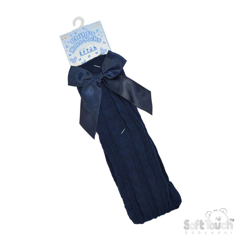 Navy Childrens 'Adorable' Knee Length Socks w/Satin Bow : S151-N