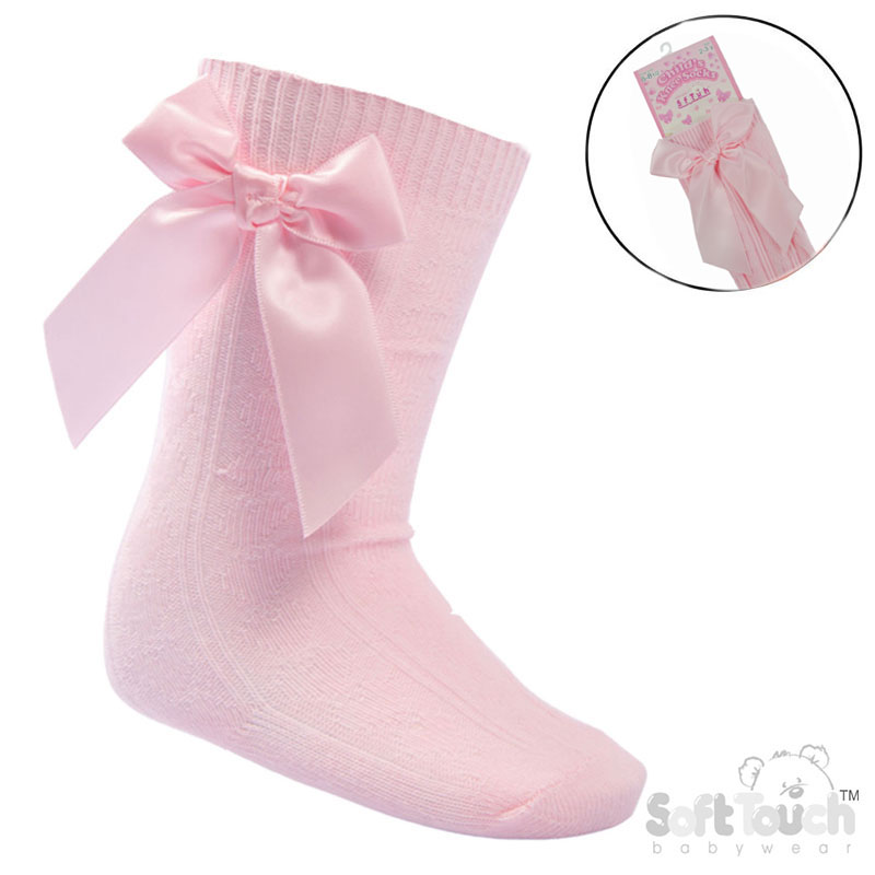 Pink Childrens 'Adorable' Knee Length Socks w/Satin Bow : S151-P