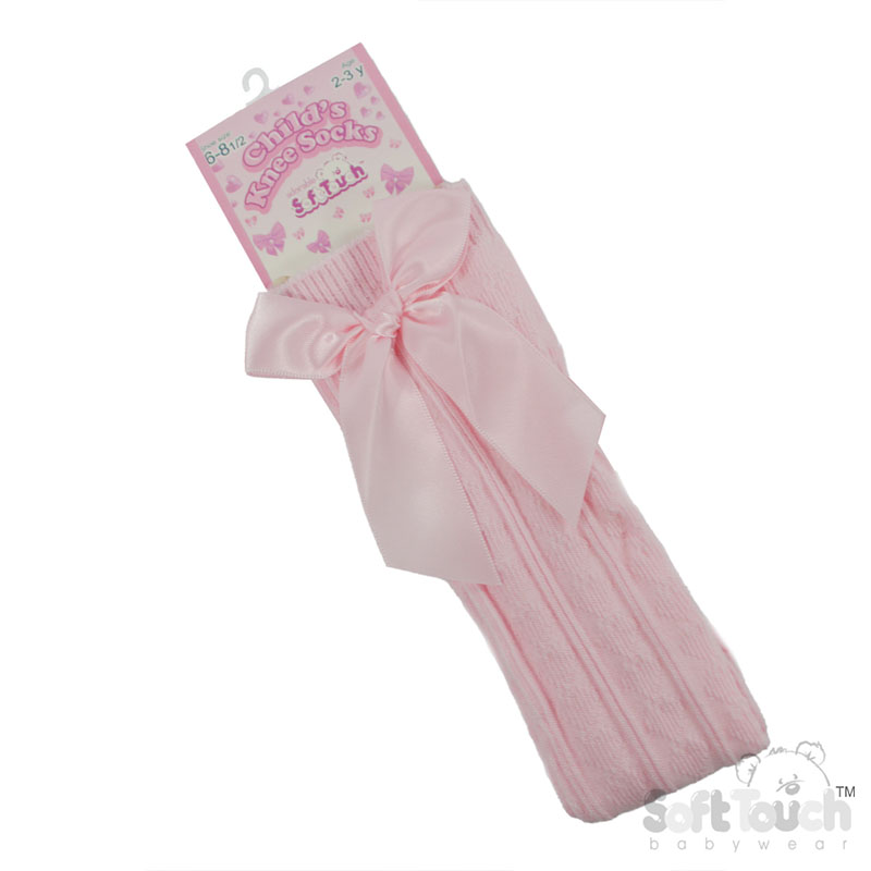 Pink Childrens 'Adorable' Knee Length Socks w/Satin Bow : S151-P