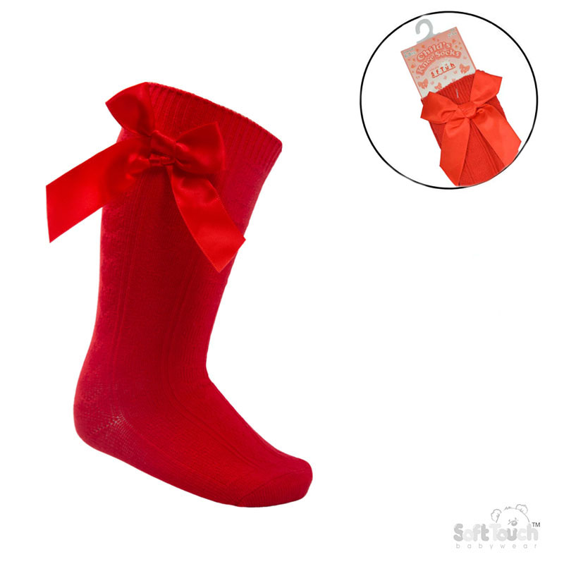 Red Childrens 'Adorable' Knee Length Socks w/Satin Bow : S151-R