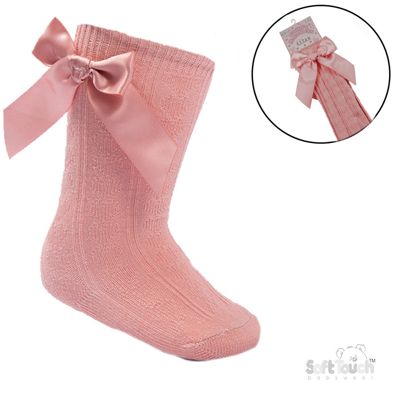 Rose Gold Childrens 'Adorable' Knee Length Socks w/Satin Bow : S151-RO