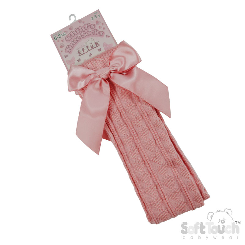 Rose Gold Childrens 'Adorable' Knee Length Socks w/Satin Bow : S151-RO