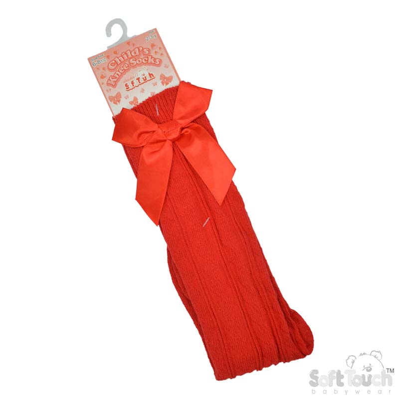 Red Childrens 'Adorable' Knee Length Socks w/Satin Bow : S151-R