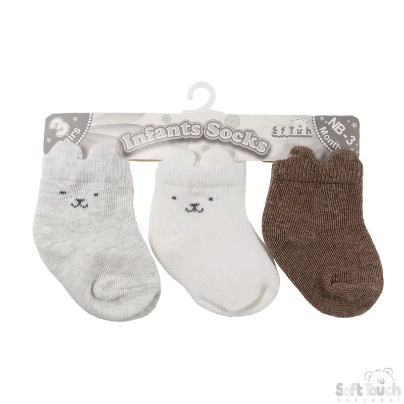 3D Bear 3 Pack Socks No. S163