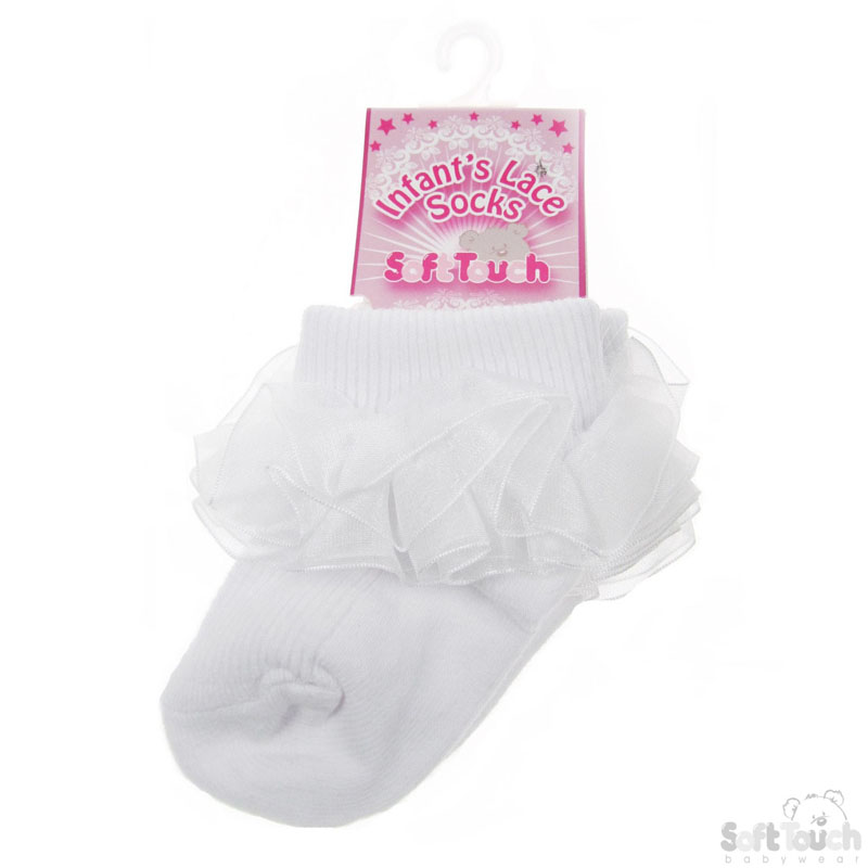 Plain White Socks W/Lace No. S17-WH