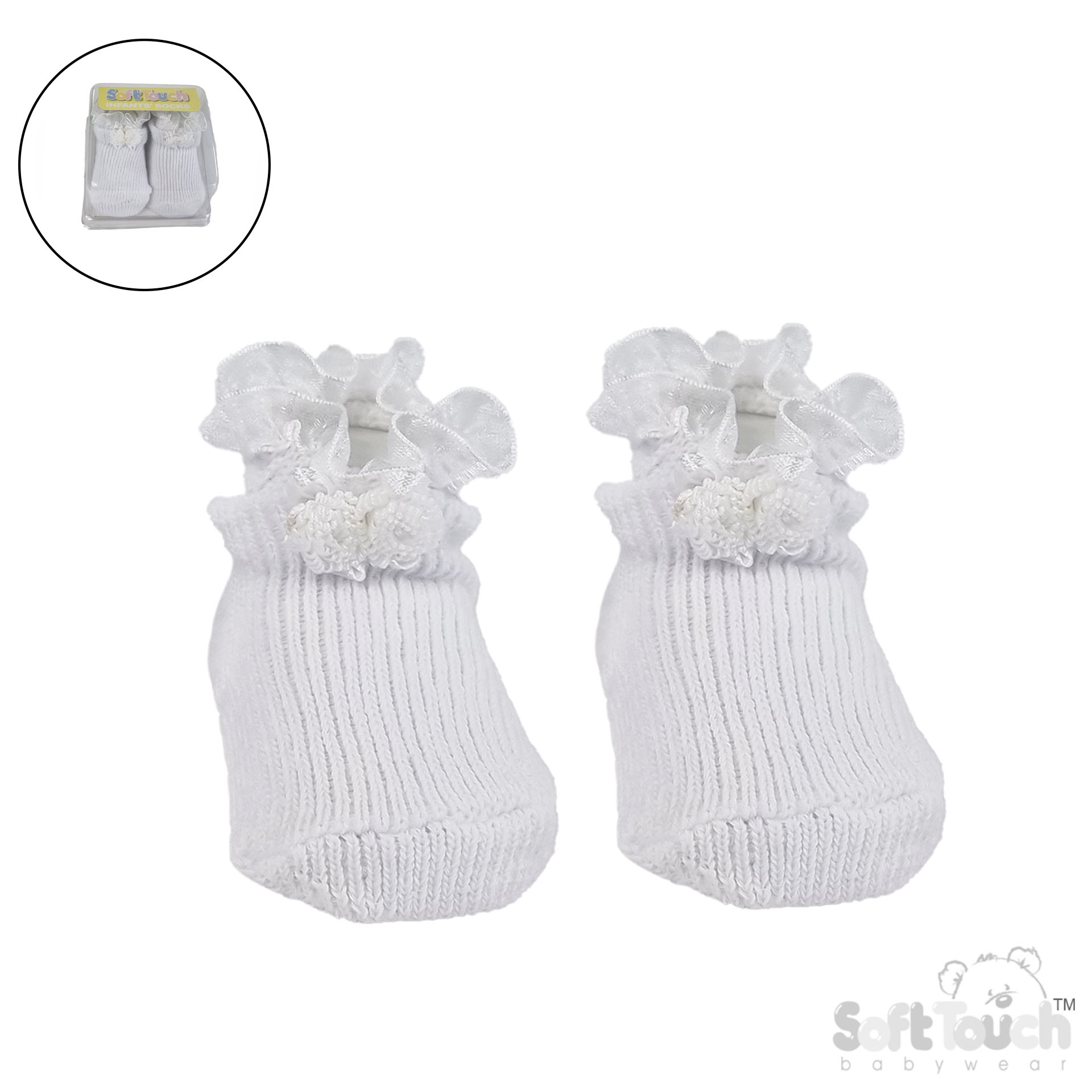 Cotton Ribbed Socks W/Lace & Bow S216