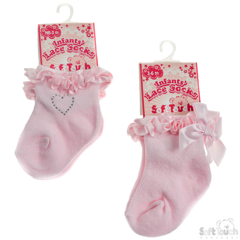 Pink Jaquard Socks W/Lace No. S245-P