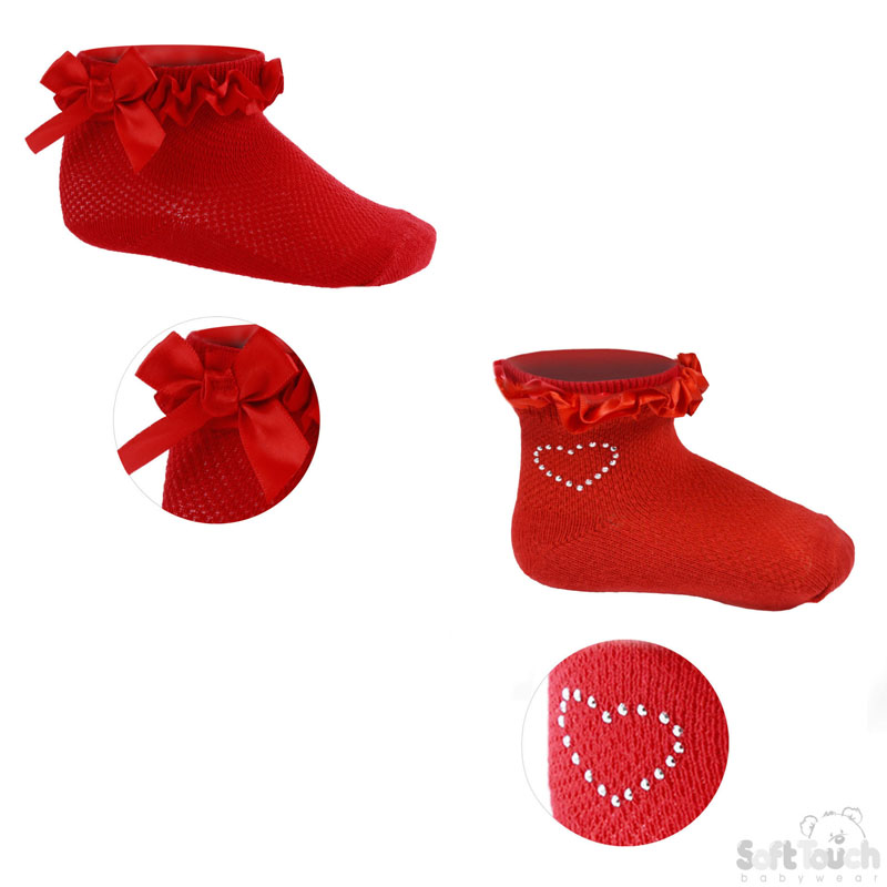 Red Jaquard Socks W/Lace No. S245-R