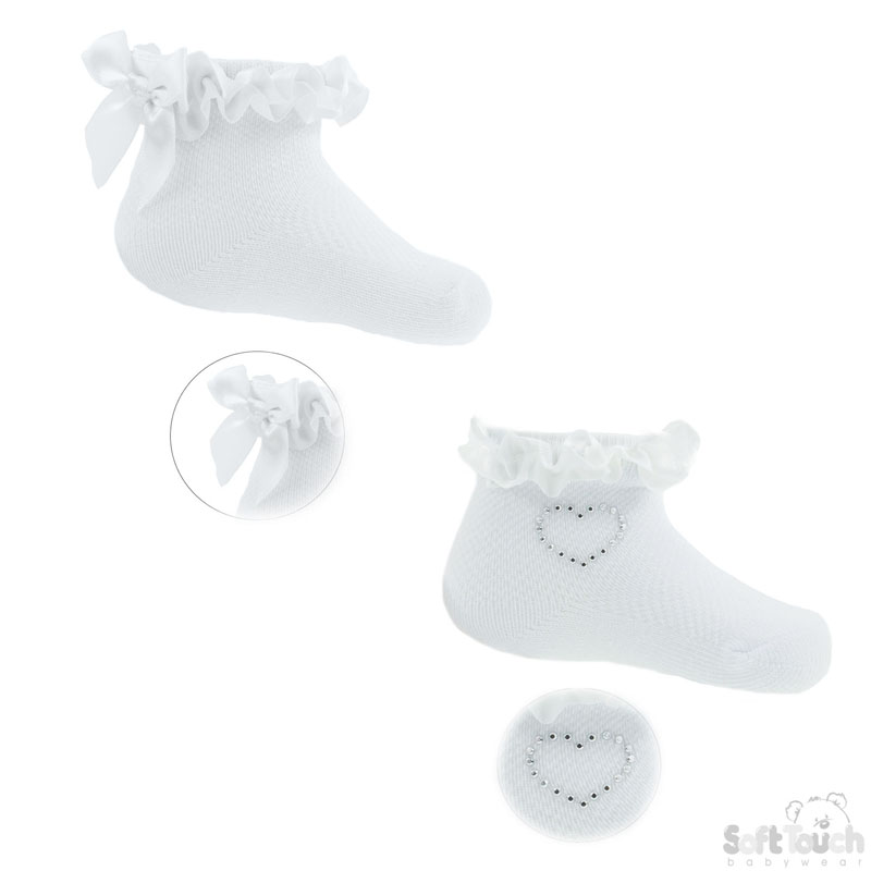 White Jaqaurd Socks W/Lace No. S245-W