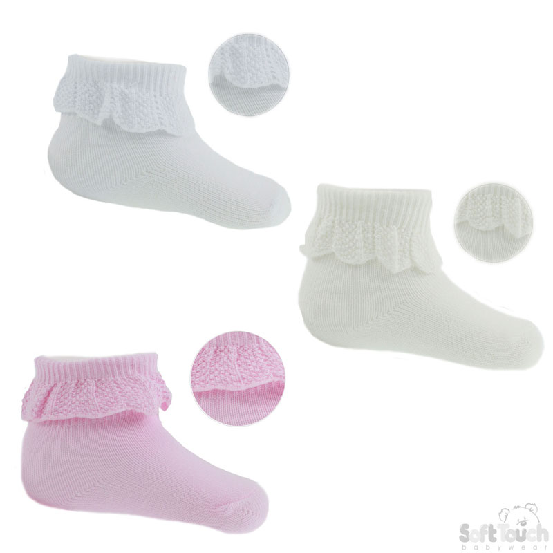 P/W/C Plain Jaquard Socks W/Lace No. S247
