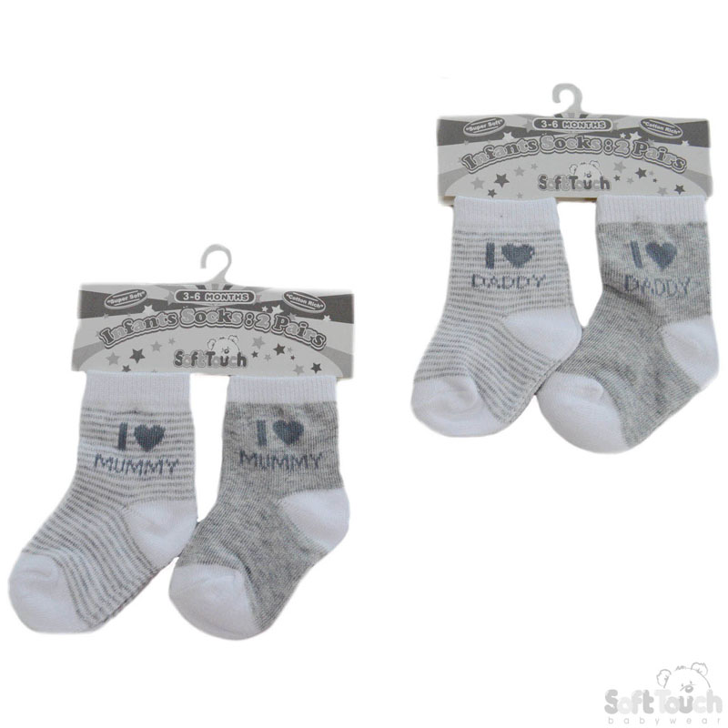 Grey/White 'I Love Mummy/Daddy 2 Pk Socks No. S253