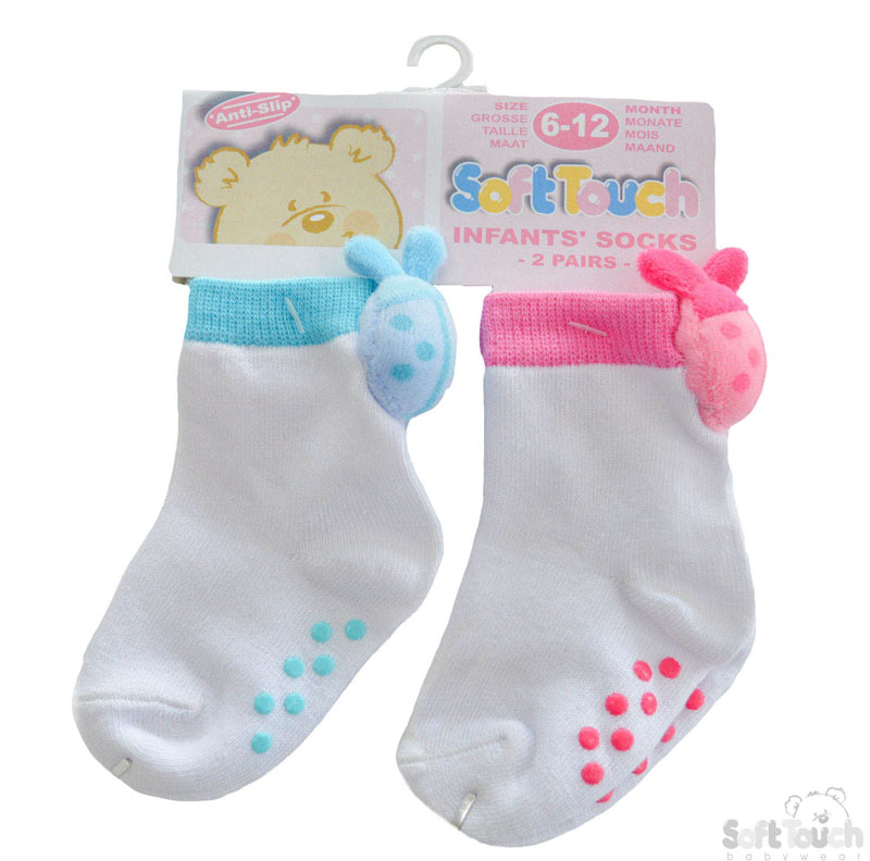 Socks W/Ladybird Applique & Anti-Slip Sole No. S262