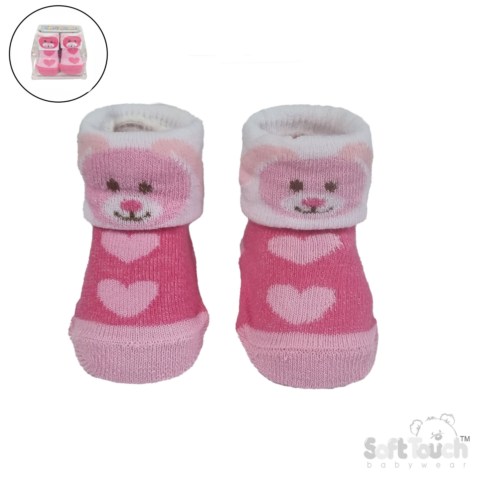 Pink Bunny & Heart printed Socks No. S286-P