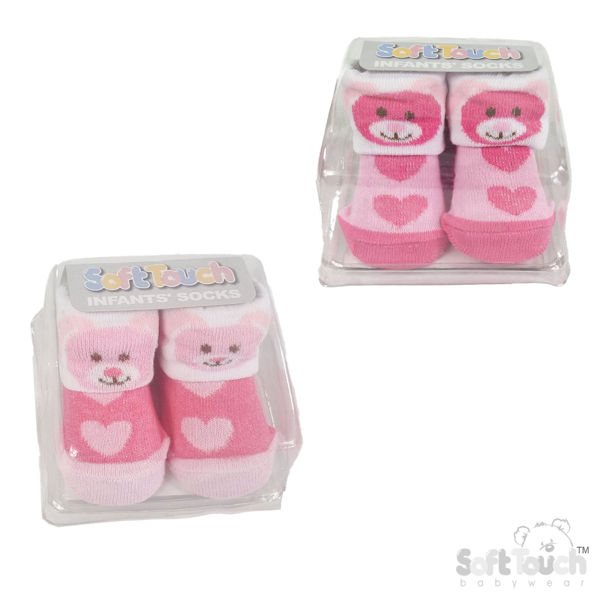 Pink Bunny & Heart printed Socks No. S286-P