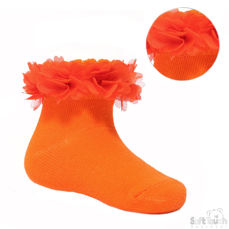 Orange Ankle Socks W/Orange Flowers No. S320-O