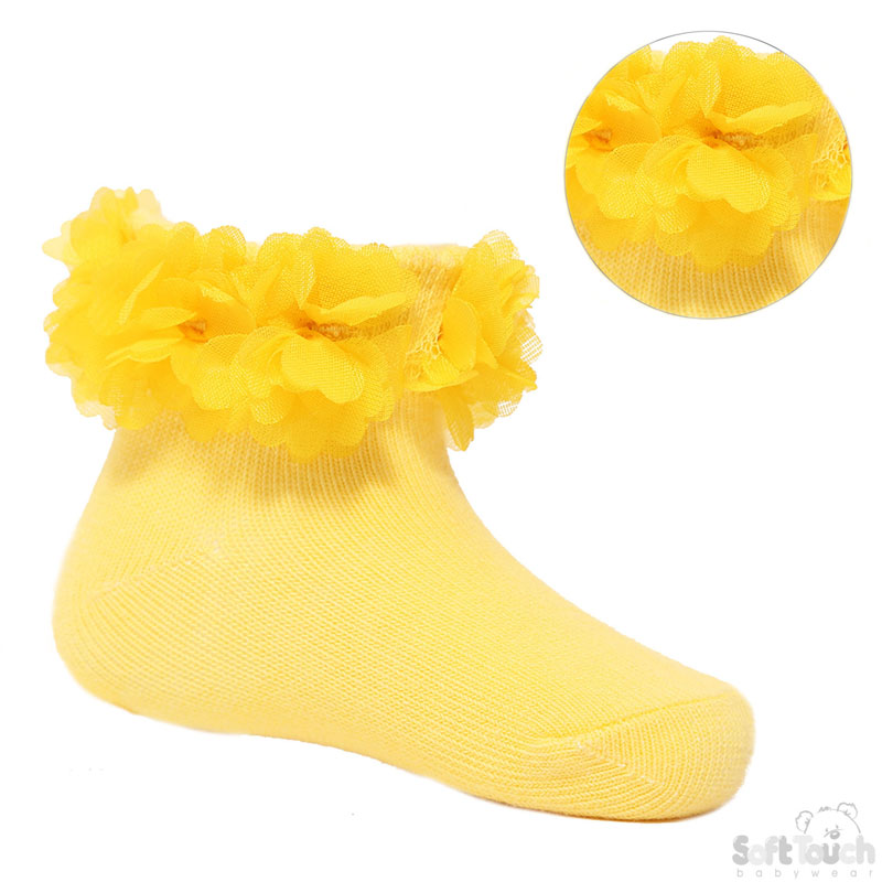 Yellow Ankle Socks W/Yellow Flowers No. S320-Y