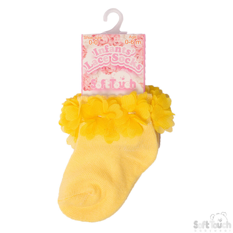 Yellow Ankle Socks W/Yellow Flowers No. S320-Y