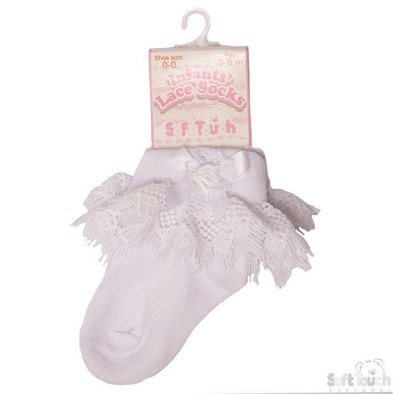 White Lace Ankle Socks W/Bow & Rose No. S326-W
