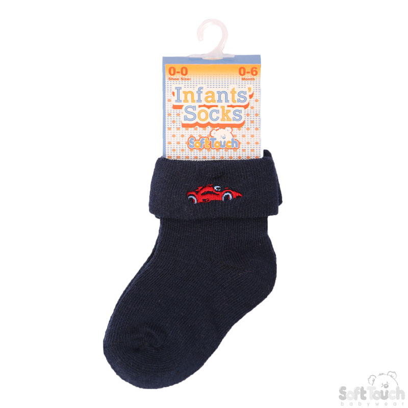 Navy Ankle Socks W/Car Emb No. S328-N
