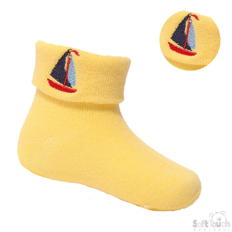 Yellow Ankle Socks W/Boat Emb. No. S328-Y