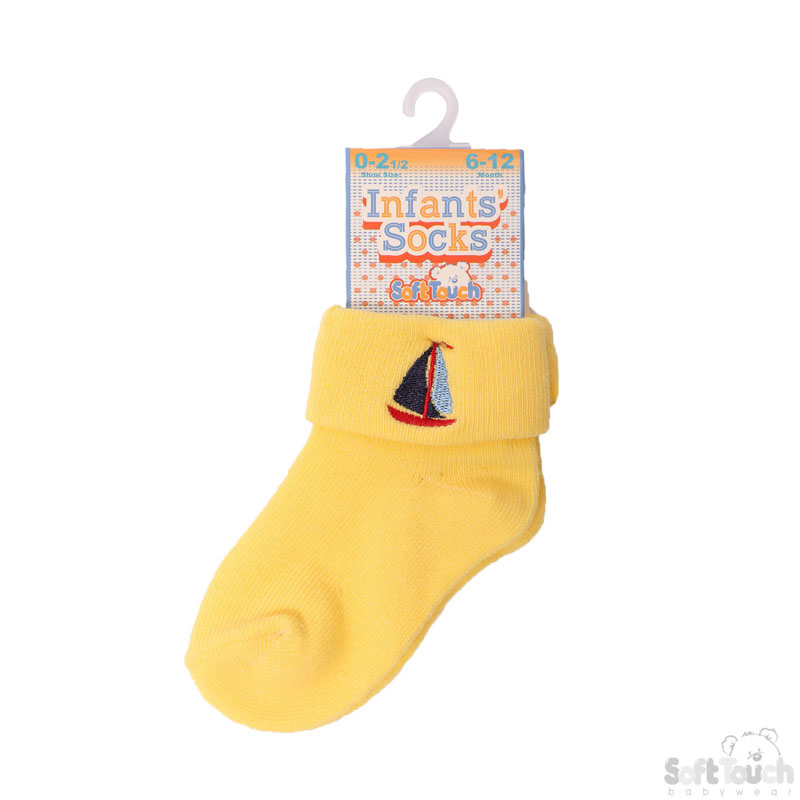 Yellow Ankle Socks W/Boat Emb. No. S328-Y