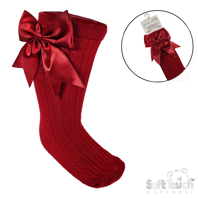 Burgundy 'Elegance' Knee Length Socks w/Satin Bow : S350-BU