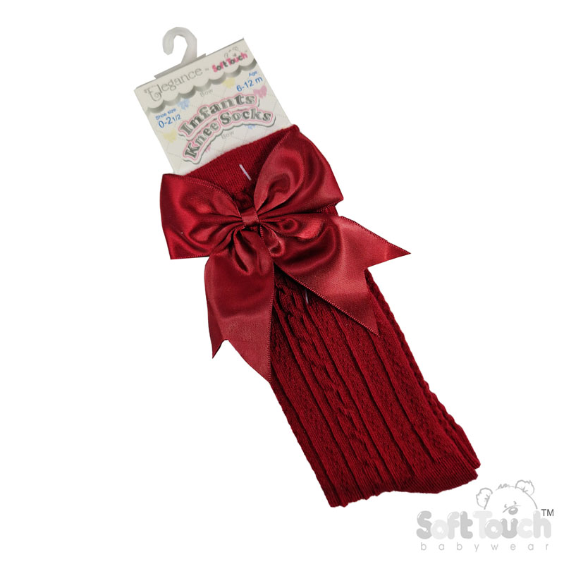 Burgundy 'Elegance' Knee Length Socks w/Satin Bow : S350-BU