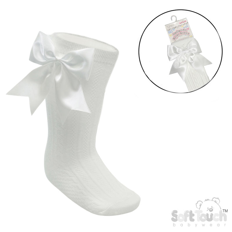 Cream 'Elegance' Knee Length Socks w/Satin Bow : S350-C