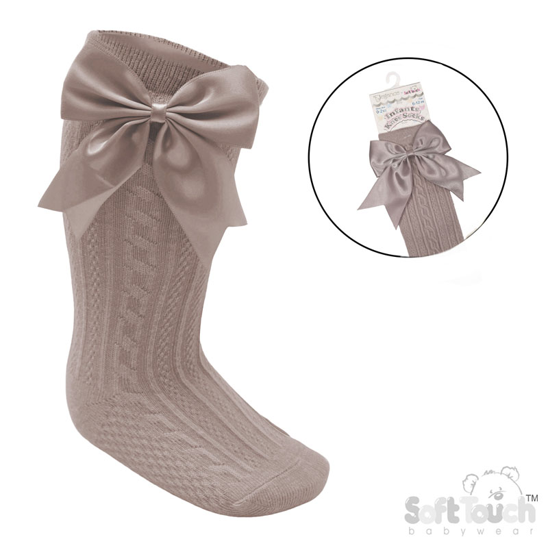 Coffee 'Elegance' Knee Length Socks w/Satin Bow : S350-COF